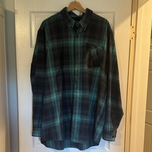 Men's Teal and Black Plaid Button-Down Shirt